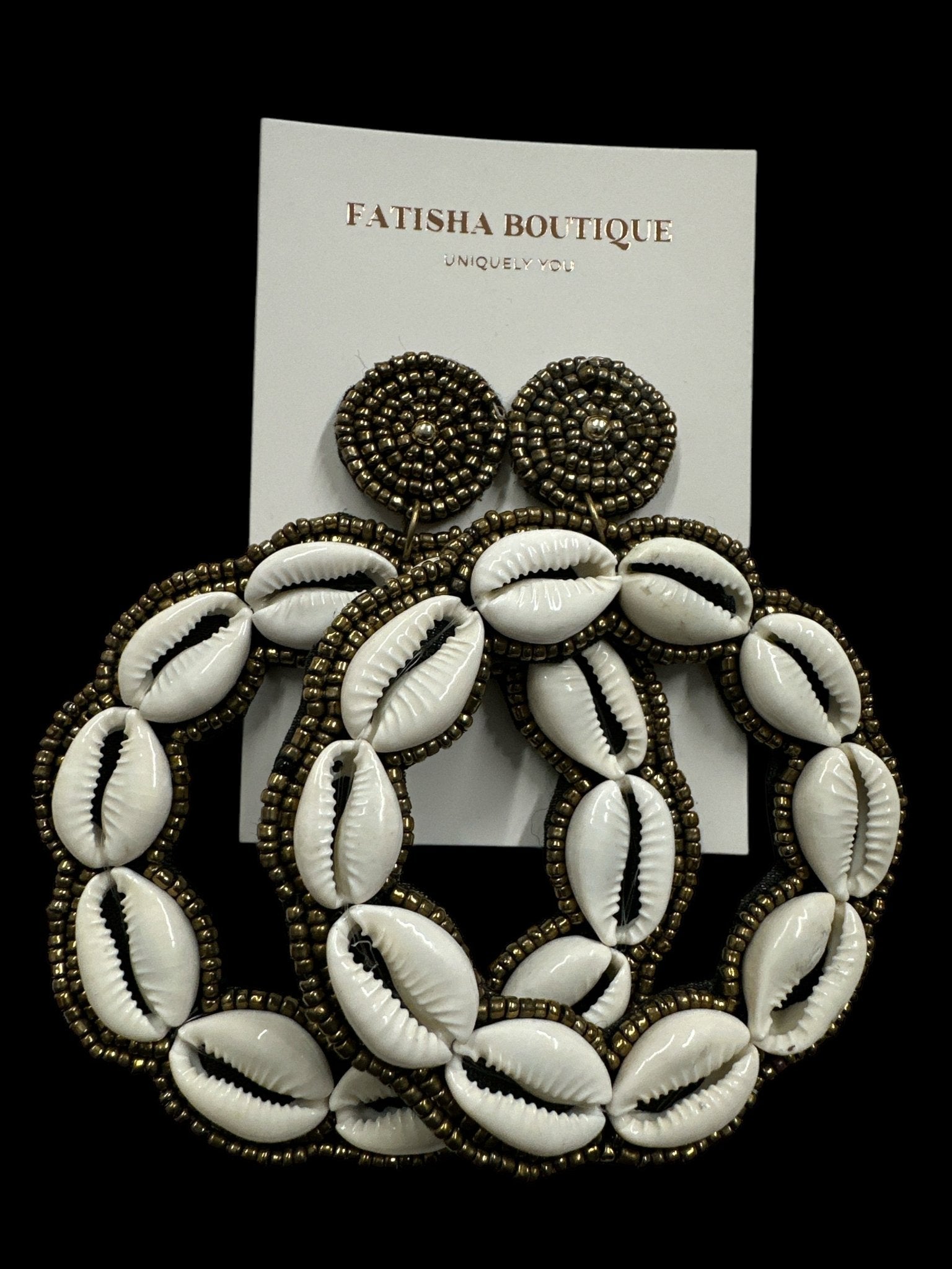 Handmade Round Cowrie Shell African Earrings - Bold Tribal Statement Hoops - Fatisha Boutique