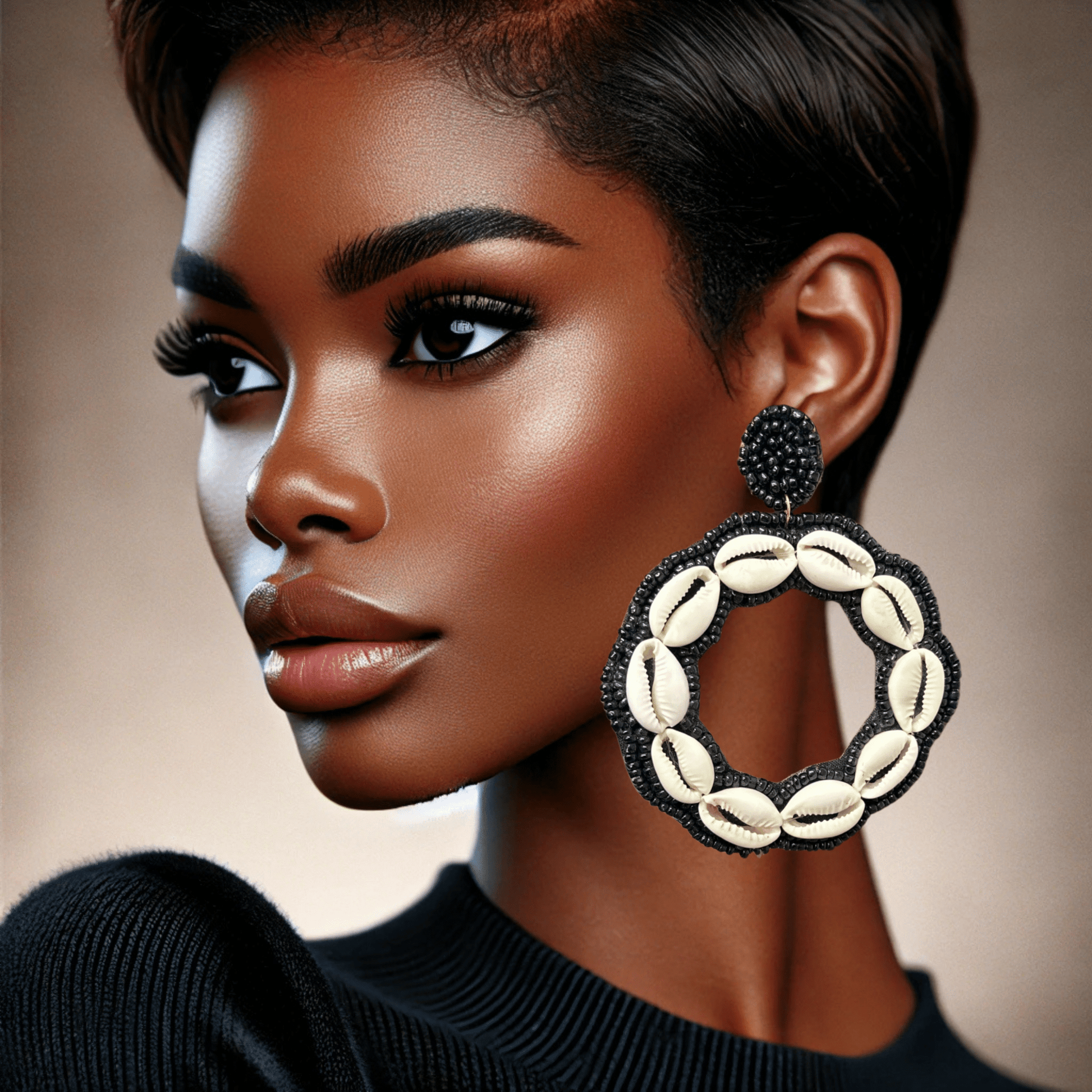 Handmade Round Cowrie Shell African Earrings - Bold Tribal Statement Hoops - Fatisha Boutique