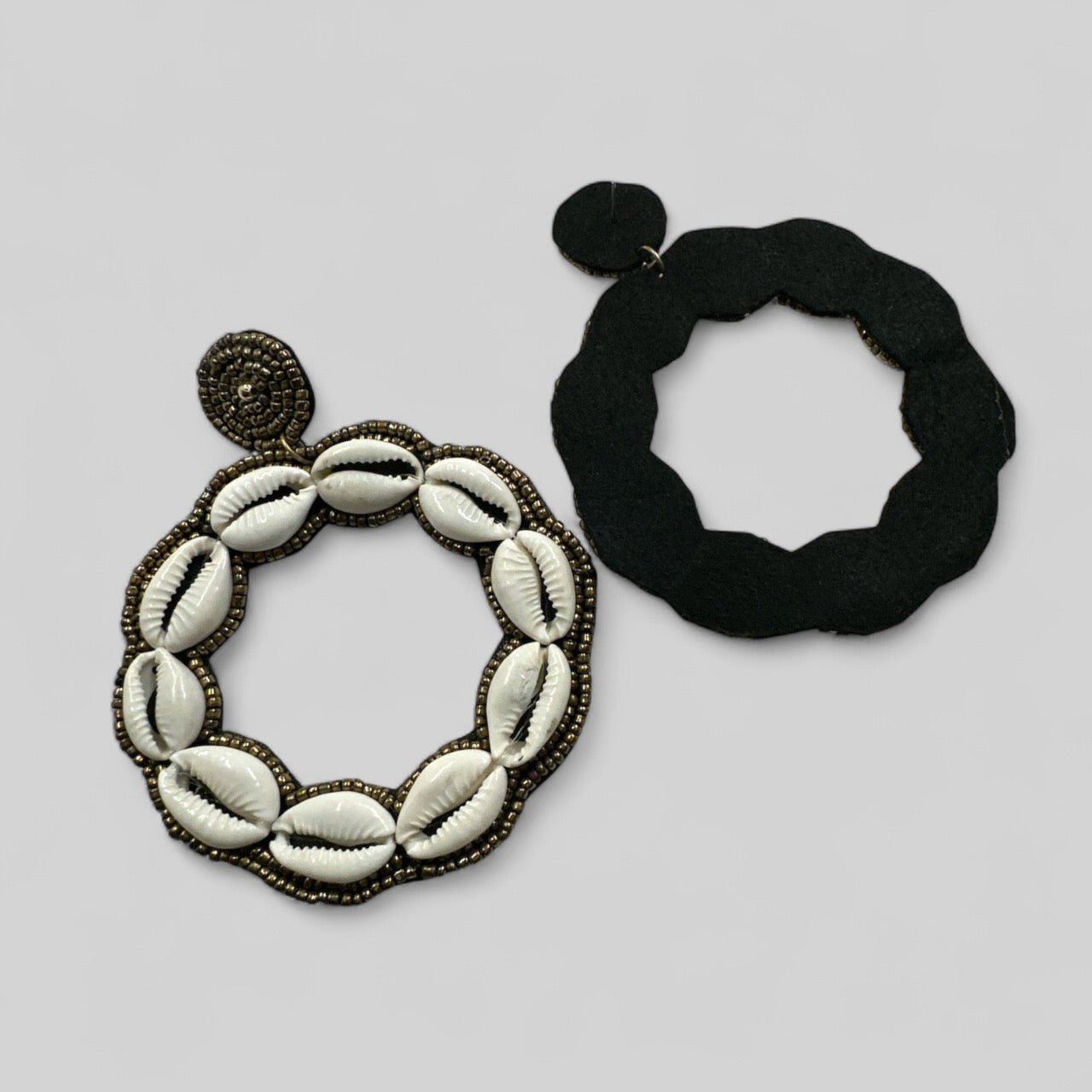 Handmade Round Cowrie Shell African Earrings - Bold Tribal Statement Hoops - Fatisha Boutique