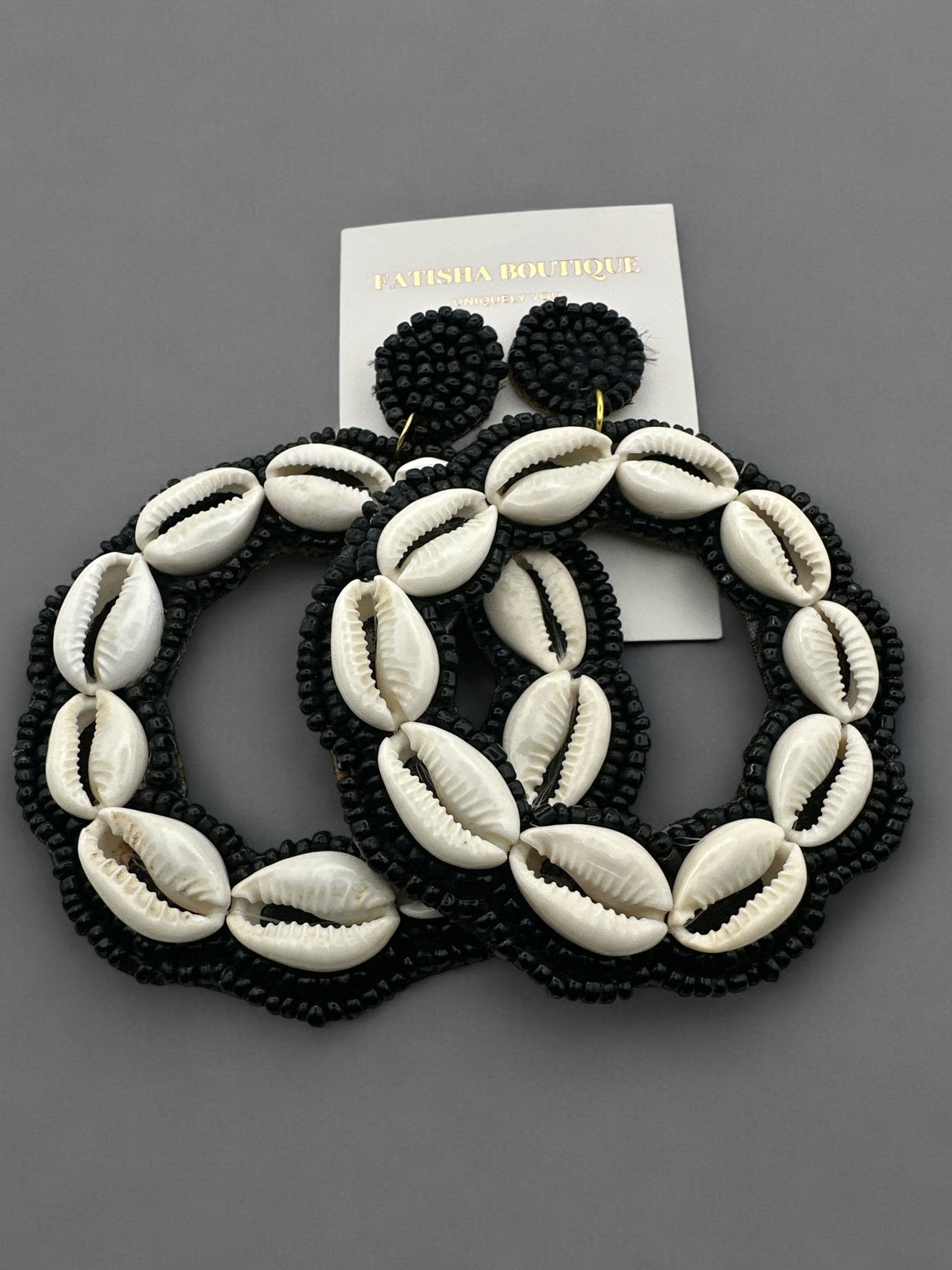 Handmade Round Cowrie Shell African Earrings - Bold Tribal Statement Hoops - Fatisha Boutique