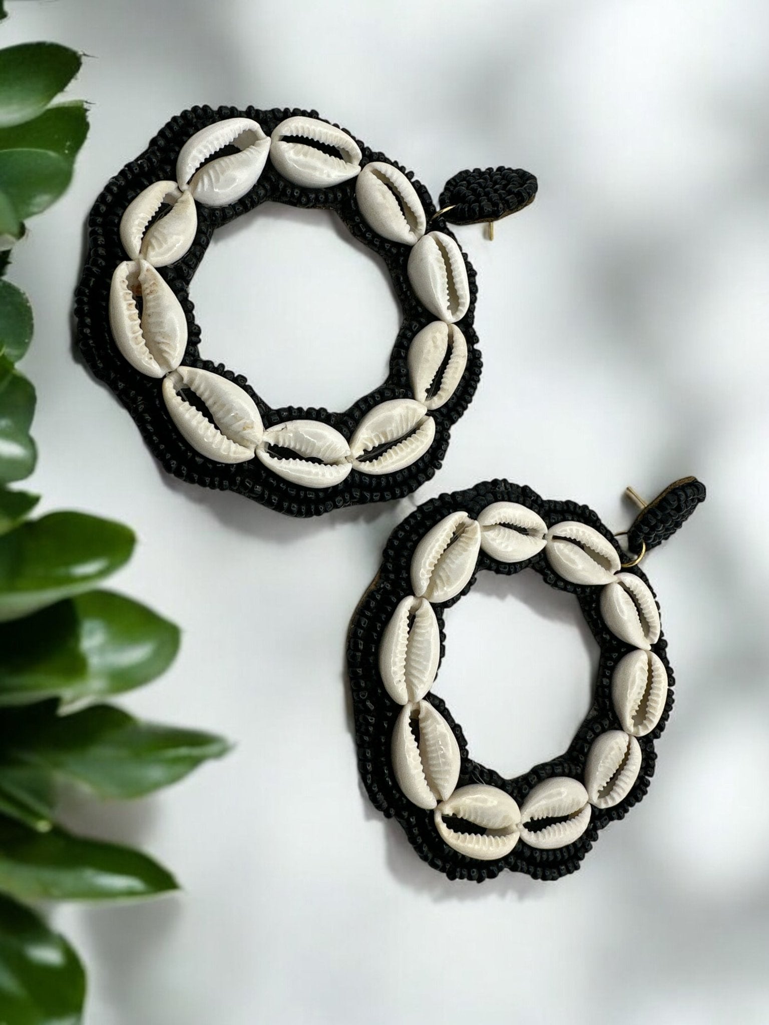 Handmade Round Cowrie Shell African Earrings - Bold Tribal Statement Hoops - Fatisha Boutique