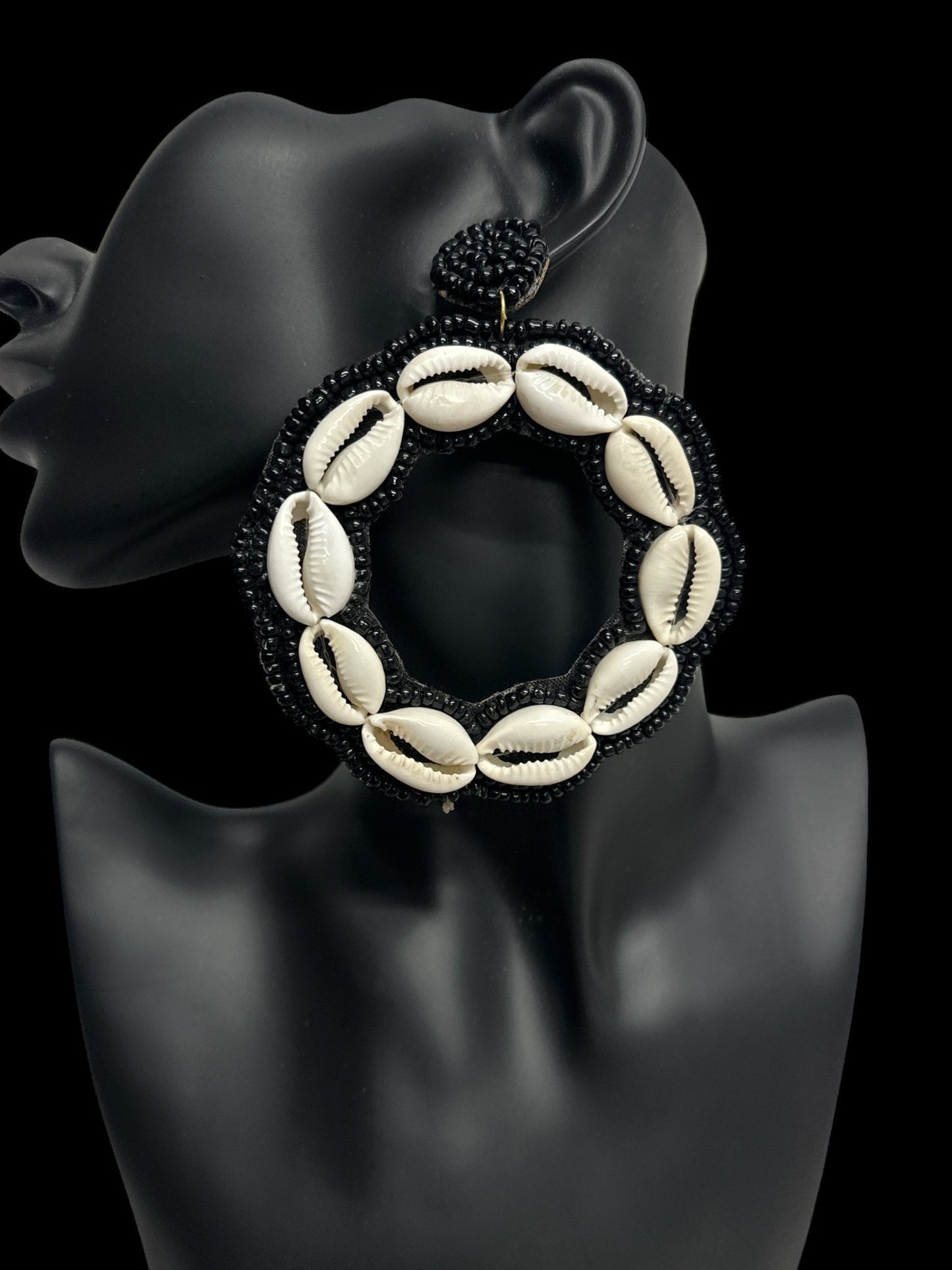 Handmade Round Cowrie Shell African Earrings - Bold Tribal Statement Hoops - Fatisha Boutique