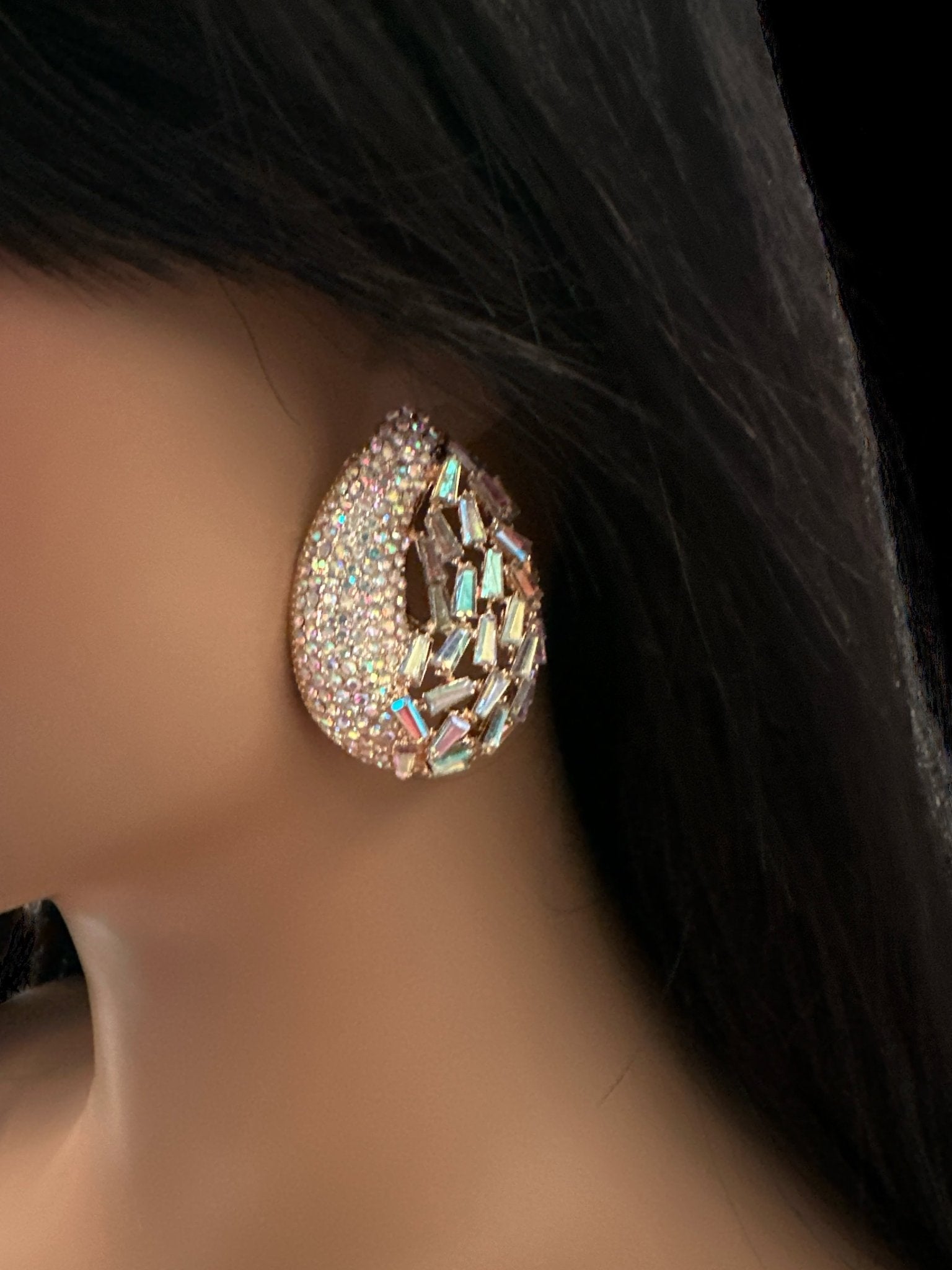 Iridescent Rhinestone Teardrop Statement Earrings - Fatisha Boutique