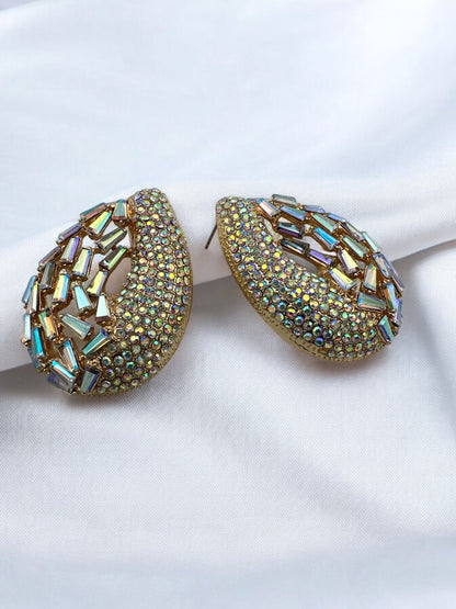 Iridescent Rhinestone Teardrop Statement Earrings - Fatisha Boutique