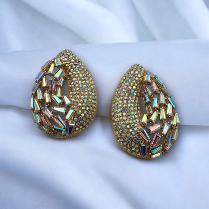 Iridescent Rhinestone Teardrop Statement Earrings - Fatisha Boutique