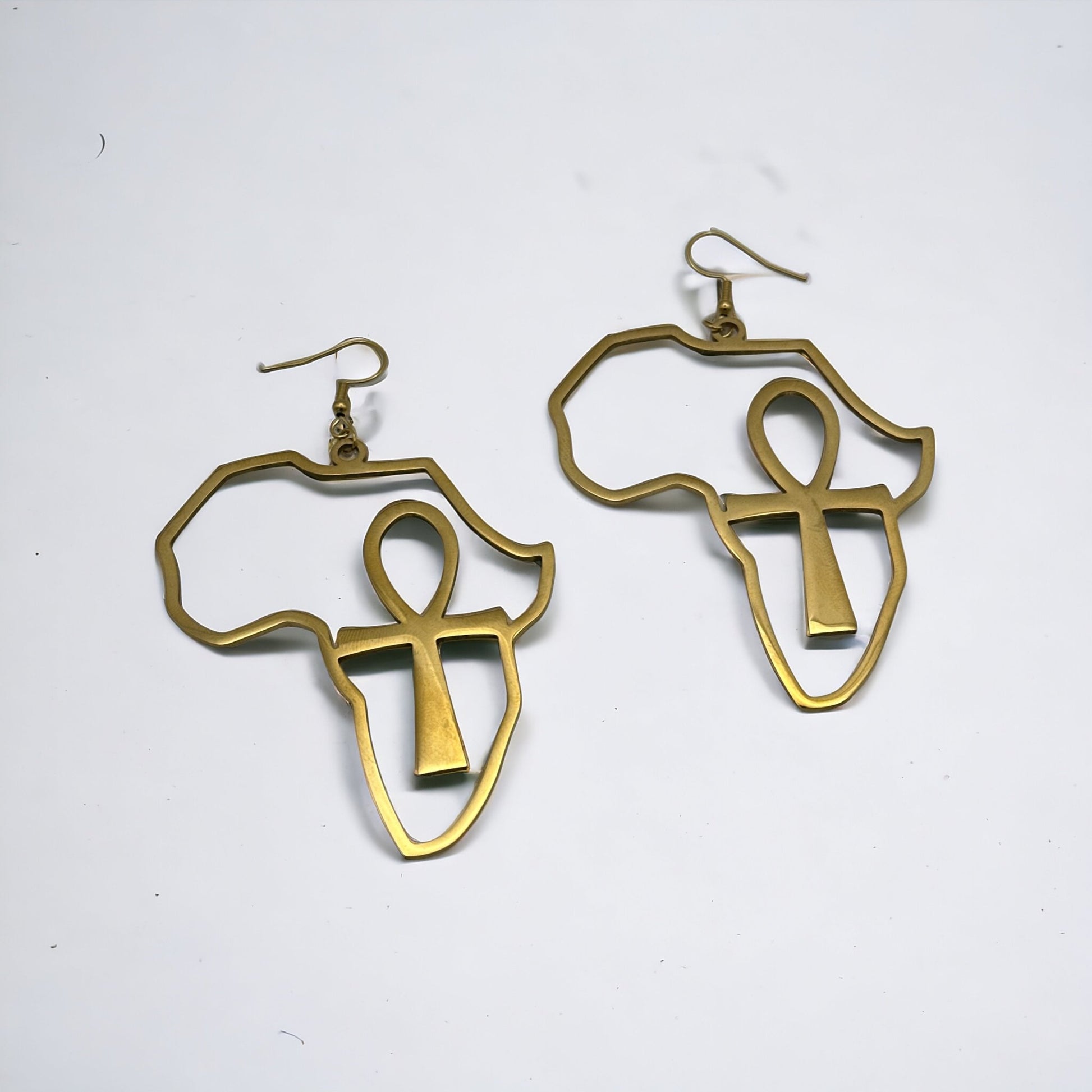 Large Africa Map Shaped Ankh Key Dangle Statement Earrings - Fatisha Boutique