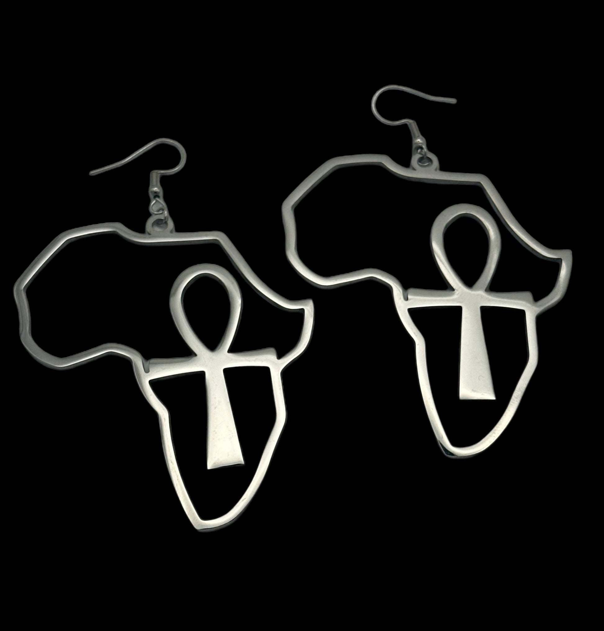 Large Africa Map Shaped Ankh Key Dangle Statement Earrings - Fatisha Boutique