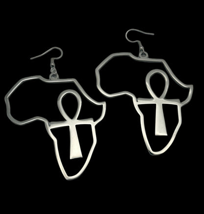 Large Africa Map Shaped Ankh Key Dangle Statement Earrings - Fatisha Boutique