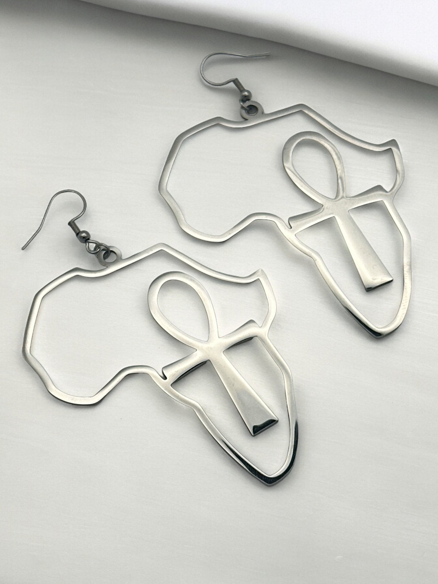 Large Africa Map Shaped Ankh Key Dangle Statement Earrings - Fatisha Boutique
