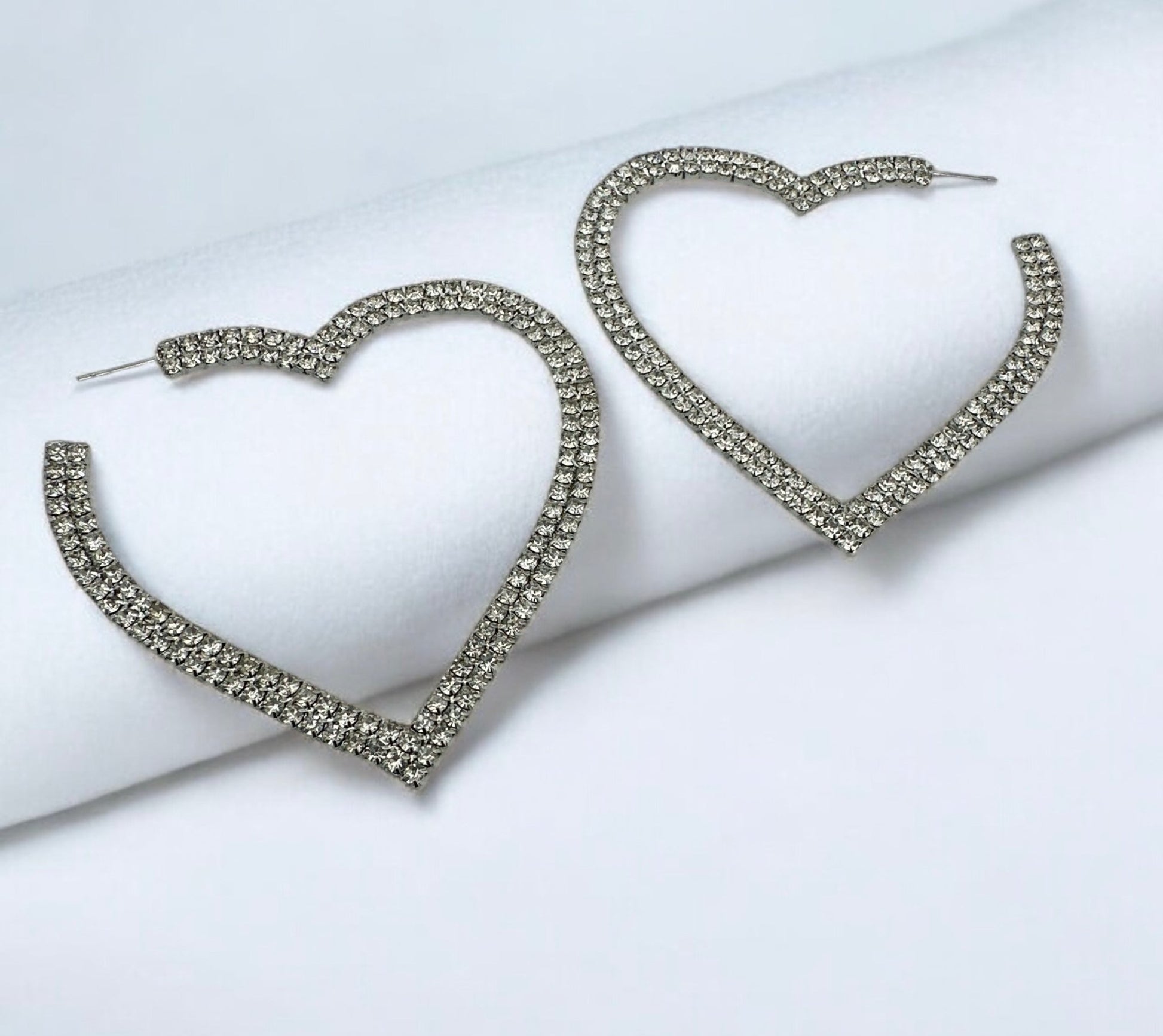 Large Heart - Shaped Rhinestone Hoop Earrings – Bold Sparkling Statement Jewelry for Women - Fatisha Boutique