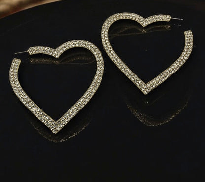 Large Heart - Shaped Rhinestone Hoop Earrings – Bold Sparkling Statement Jewelry for Women - Fatisha Boutique