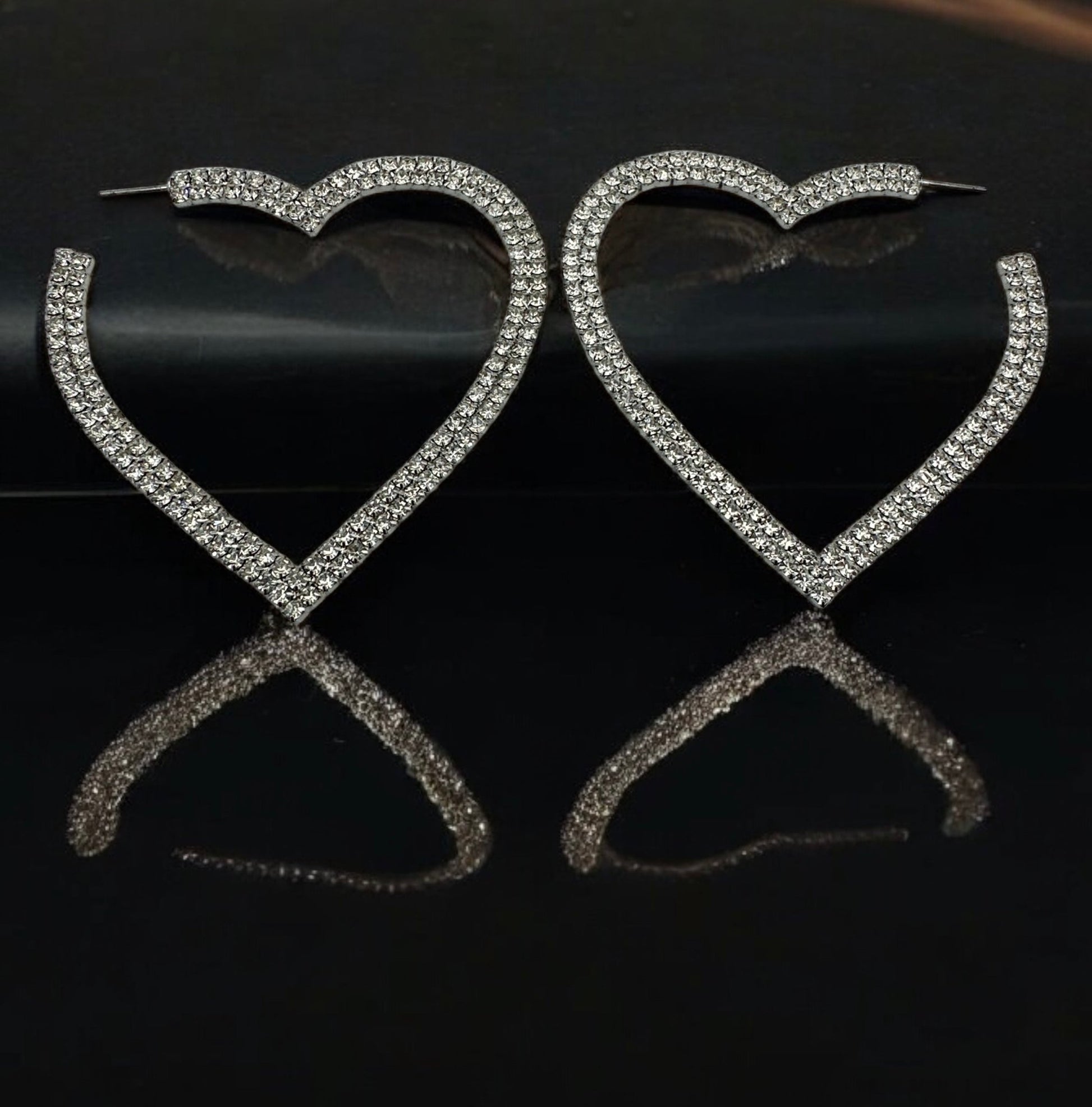 Large Heart - Shaped Rhinestone Hoop Earrings – Bold Sparkling Statement Jewelry for Women - Fatisha Boutique