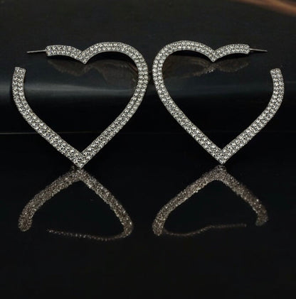 Large Heart - Shaped Rhinestone Hoop Earrings – Bold Sparkling Statement Jewelry for Women - Fatisha Boutique