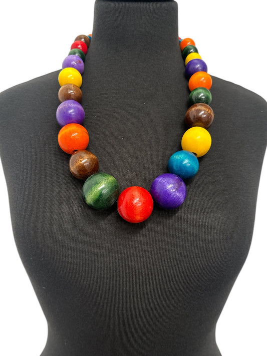 Large Multicoloured Wooden Beaded Ethnic Necklace – Handmade African Statement Jewellery - Fatisha Boutique