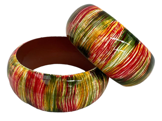 Large Size Hand Painted Multicoloured Wooden Bangle - Fatisha Boutique