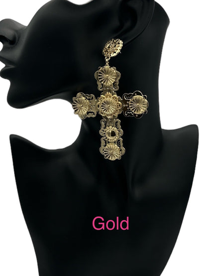 Large Statement Luxury Cross Dangle Stud Earrings - Fatisha Boutique