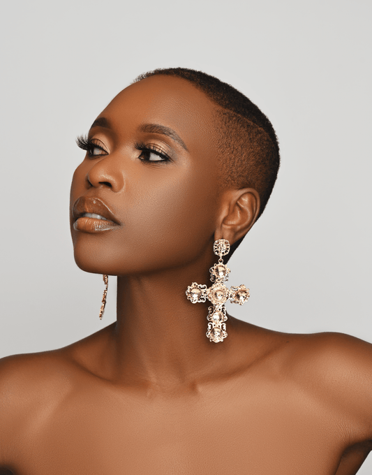 Large Statement Luxury Cross Dangle Stud Earrings - Fatisha Boutique