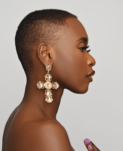 Large Statement Luxury Cross Dangle Stud Earrings - Fatisha Boutique