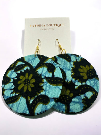Lightweight African Printed Ankara Fabric Round Dangle Earrings - Fatisha Boutique