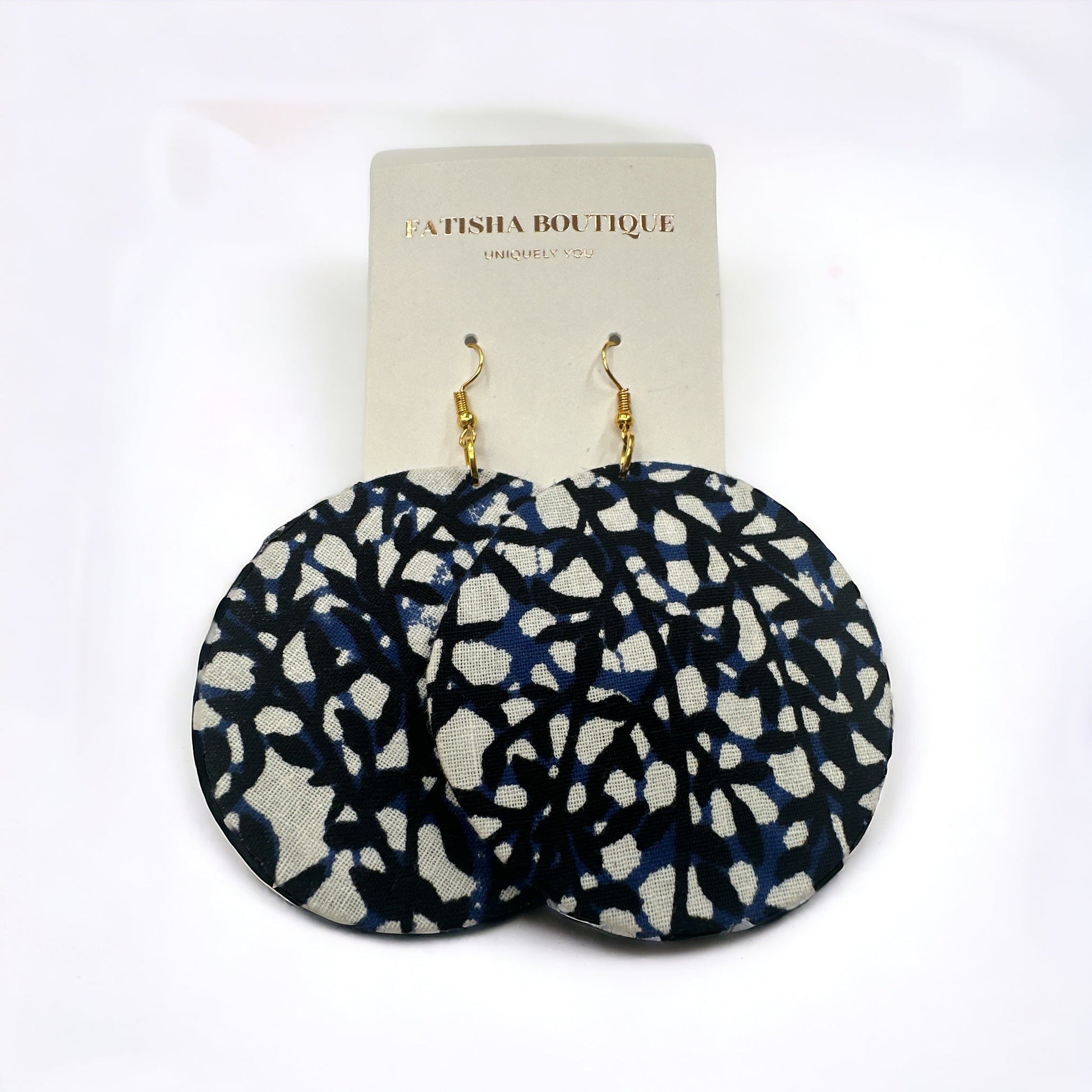 Blue Black Ankara Earrings – Lightweight Abstract Handmade African