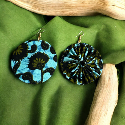 Lightweight African Printed Ankara Fabric Round Dangle Earrings - Fatisha Boutique