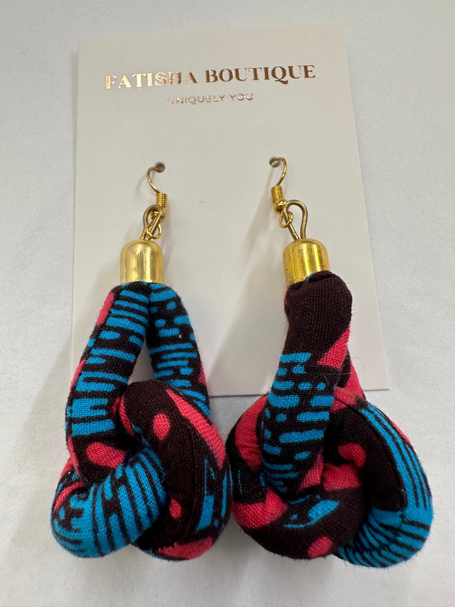 Lightweight Ankara Fabric Print Dangle Knot Earrings - Fatisha Boutique