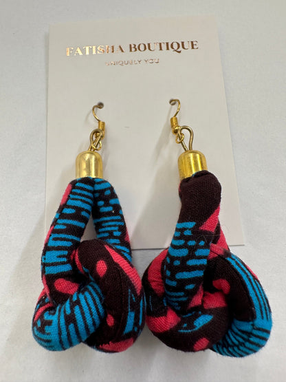 Lightweight Ankara Fabric Print Dangle Knot Earrings - Fatisha Boutique