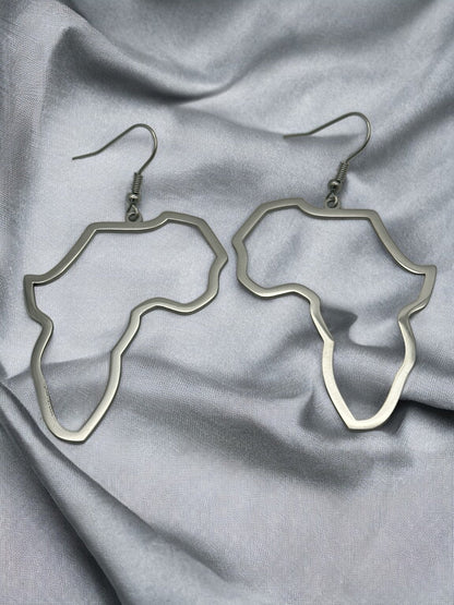 Lightweight Medium Stainless Steel Africa Map Shaped Dangle Earrings - Fatisha Boutique