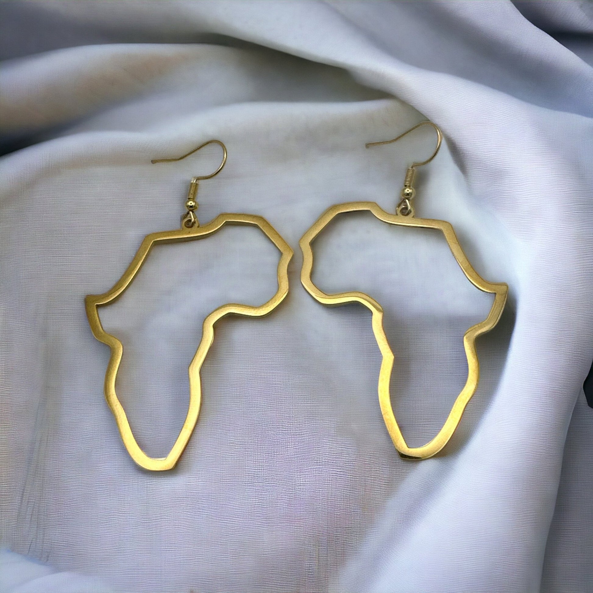 Lightweight Medium Stainless Steel Africa Map Shaped Dangle Earrings - Fatisha Boutique