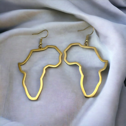 Lightweight Medium Stainless Steel Africa Map Shaped Dangle Earrings - Fatisha Boutique