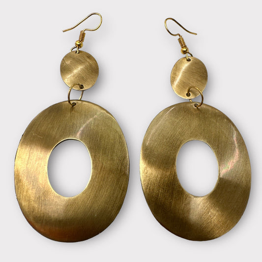 Lightweight Oval Brass Plated Dangle Earrings - Fatisha Boutique