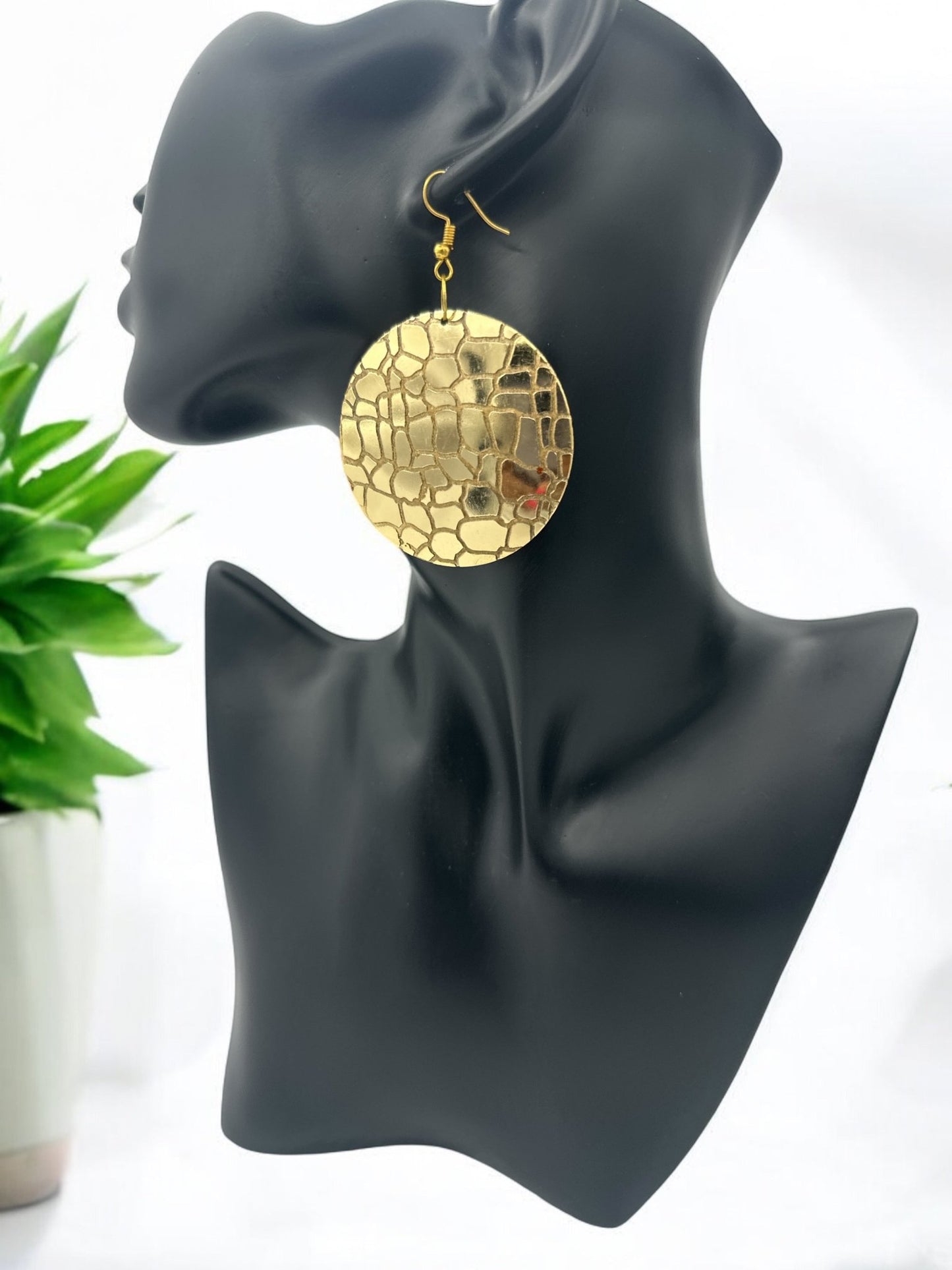 Lightweight Textured Disc Design Brass Dangle Earrings - Fatisha Boutique