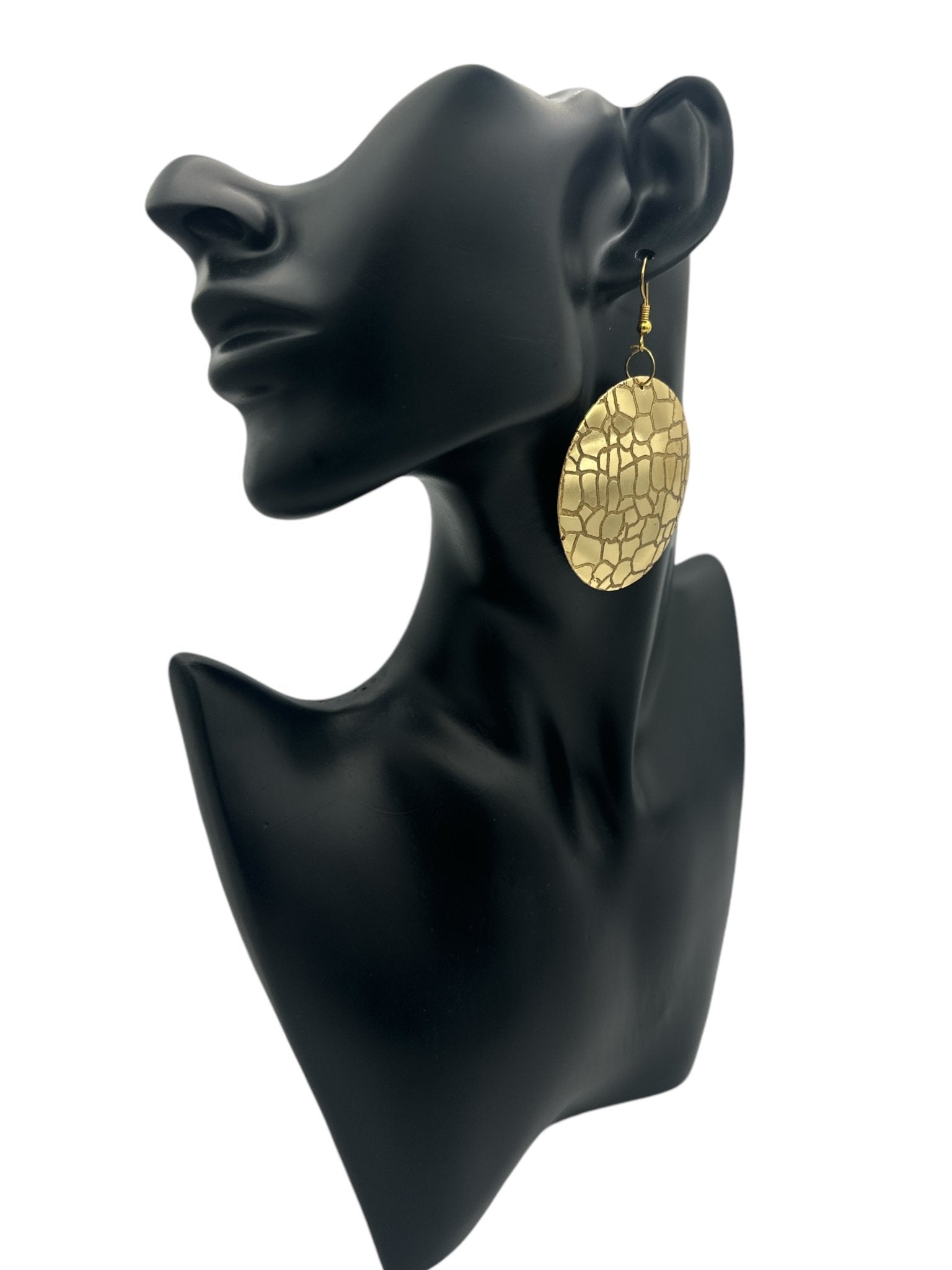 Lightweight Textured Disc Design Brass Dangle Earrings - Fatisha Boutique