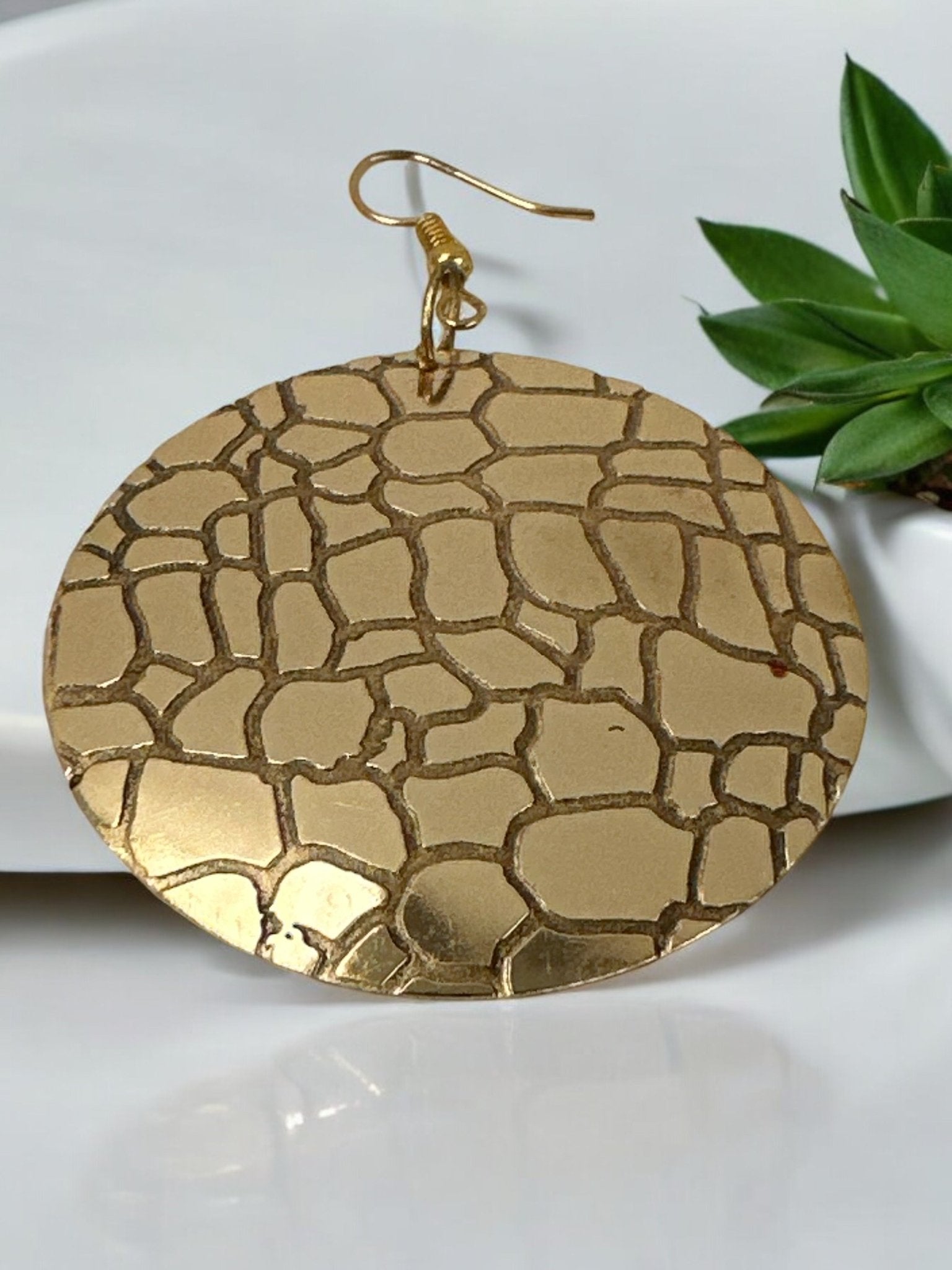 Lightweight Textured Disc Design Brass Dangle Earrings - Fatisha Boutique