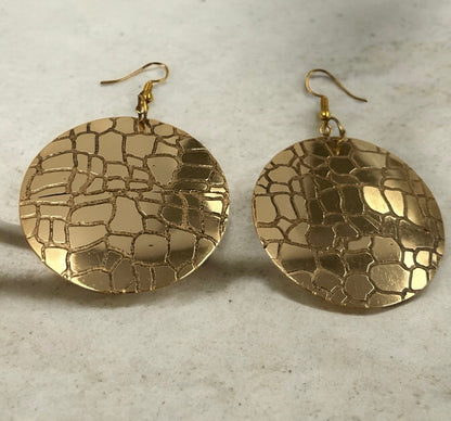 Lightweight Textured Disc Design Brass Dangle Earrings - Fatisha Boutique
