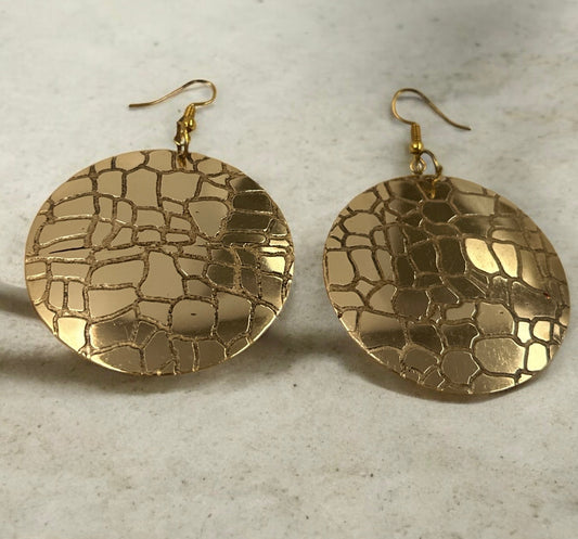 Lightweight Textured Disc Design Brass Dangle Earrings - Fatisha Boutique