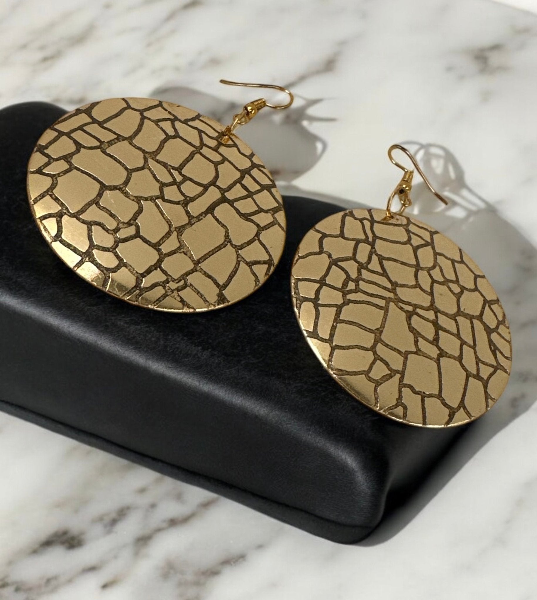 Lightweight Textured Disc Design Brass Dangle Earrings - Fatisha Boutique