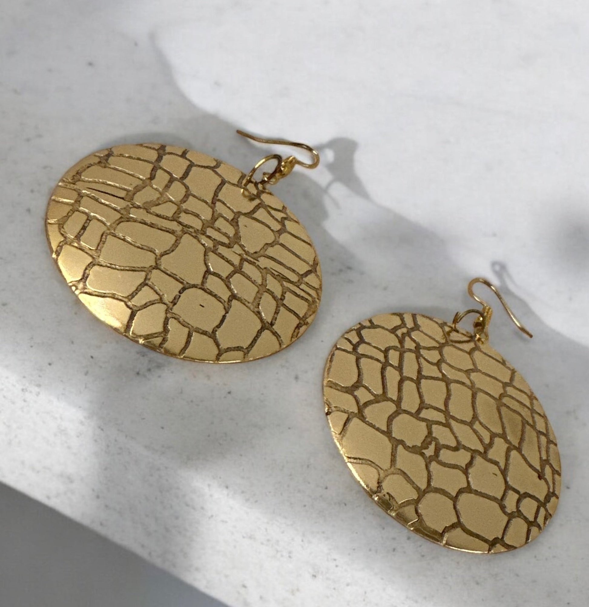 Lightweight Textured Disc Design Brass Dangle Earrings - Fatisha Boutique
