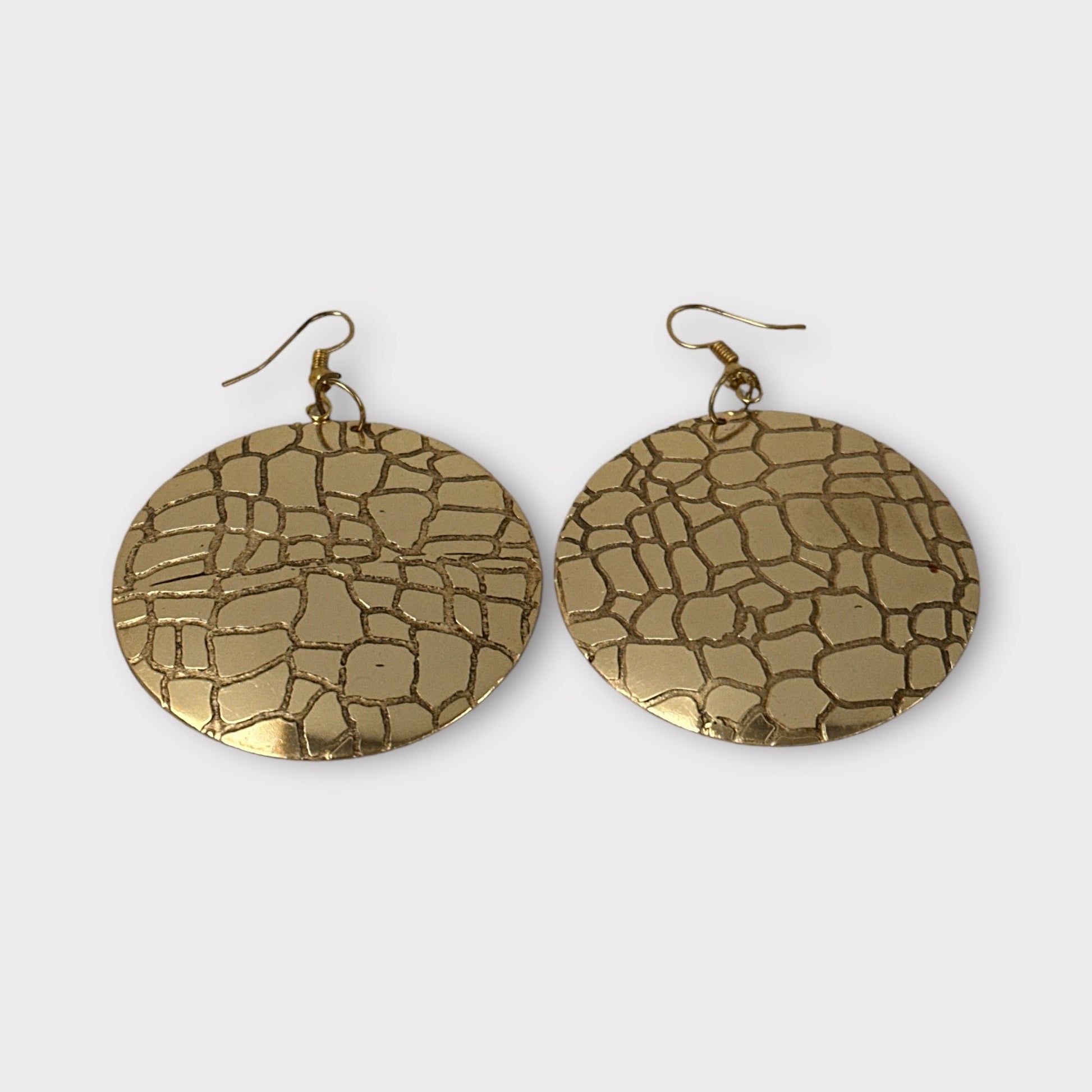 Lightweight Textured Disc Design Brass Dangle Earrings - Fatisha Boutique
