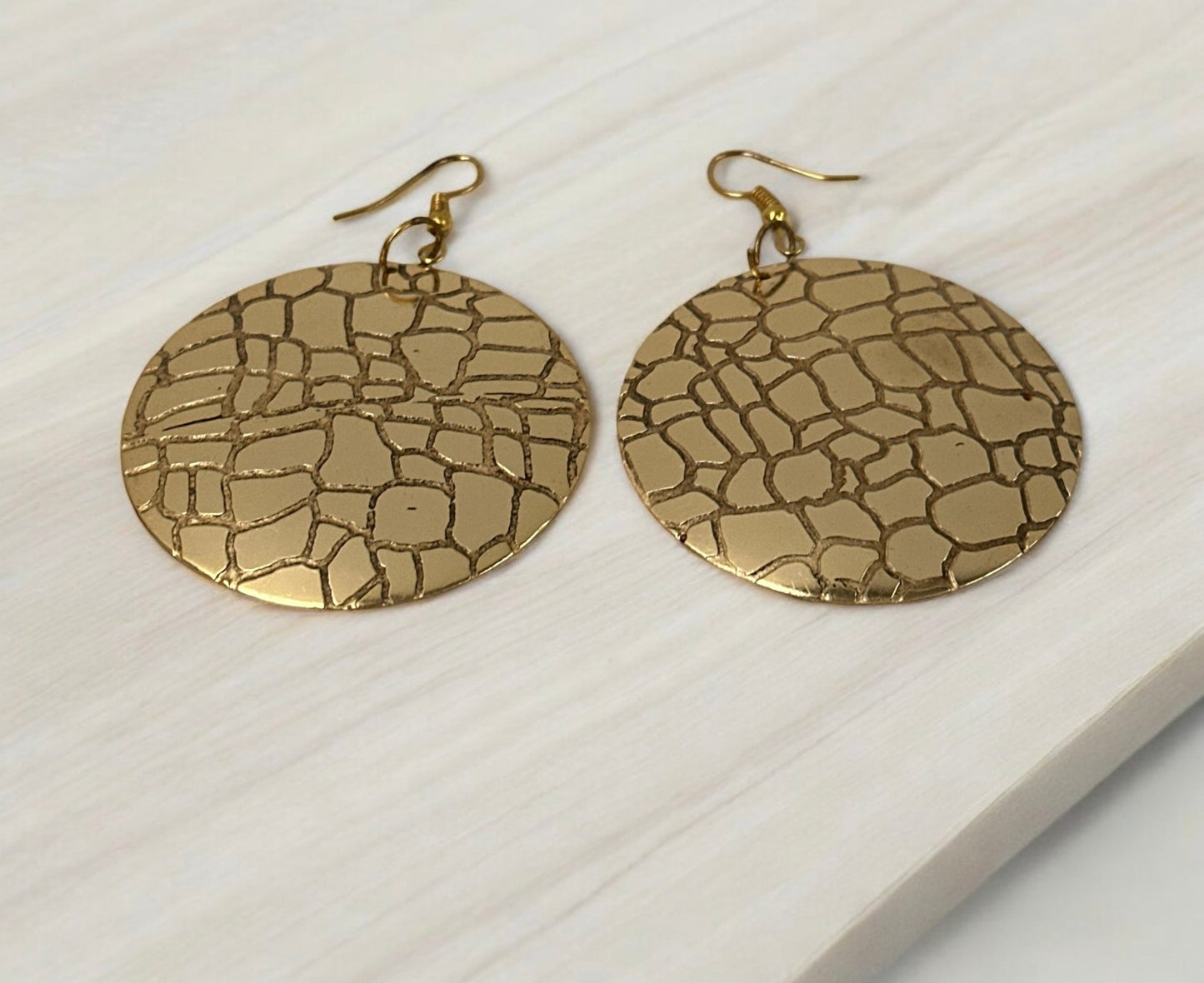 Lightweight Textured Disc Design Brass Dangle Earrings - Fatisha Boutique