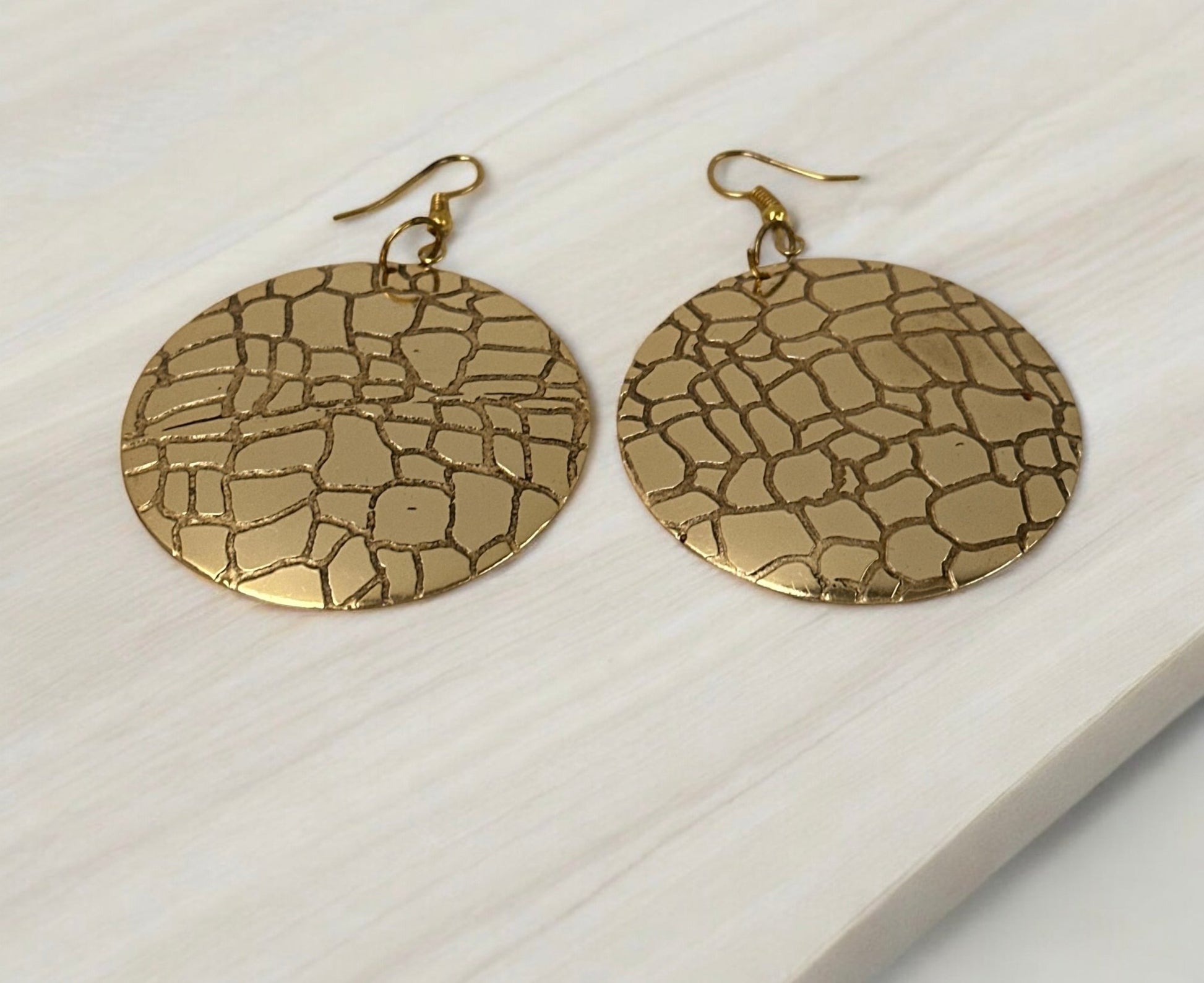 Lightweight Textured Disc Design Brass Dangle Earrings - Fatisha Boutique