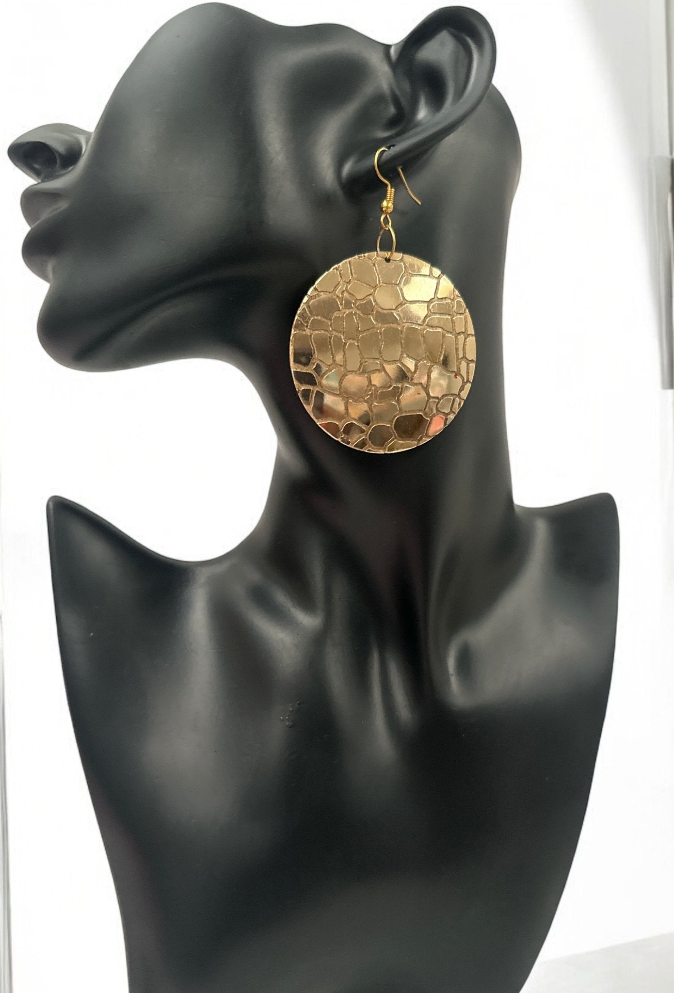 Lightweight Textured Disc Design Brass Dangle Earrings - Fatisha Boutique