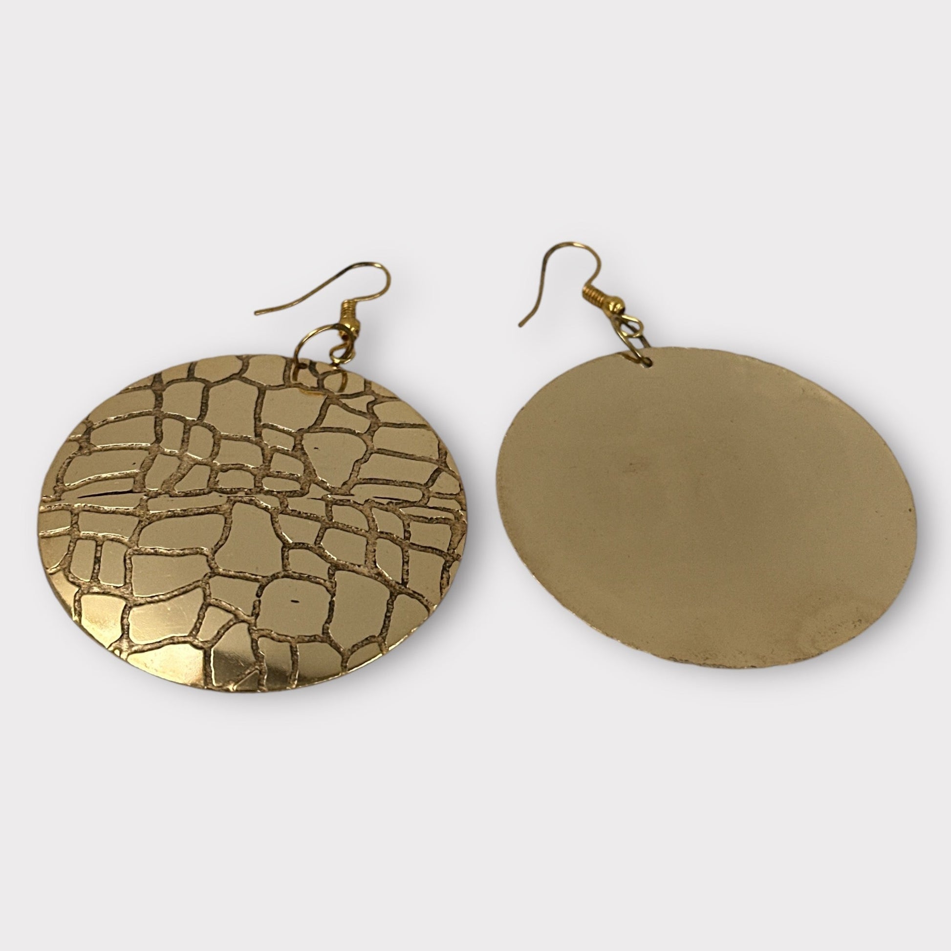 Lightweight Textured Disc Design Brass Dangle Earrings - Fatisha Boutique