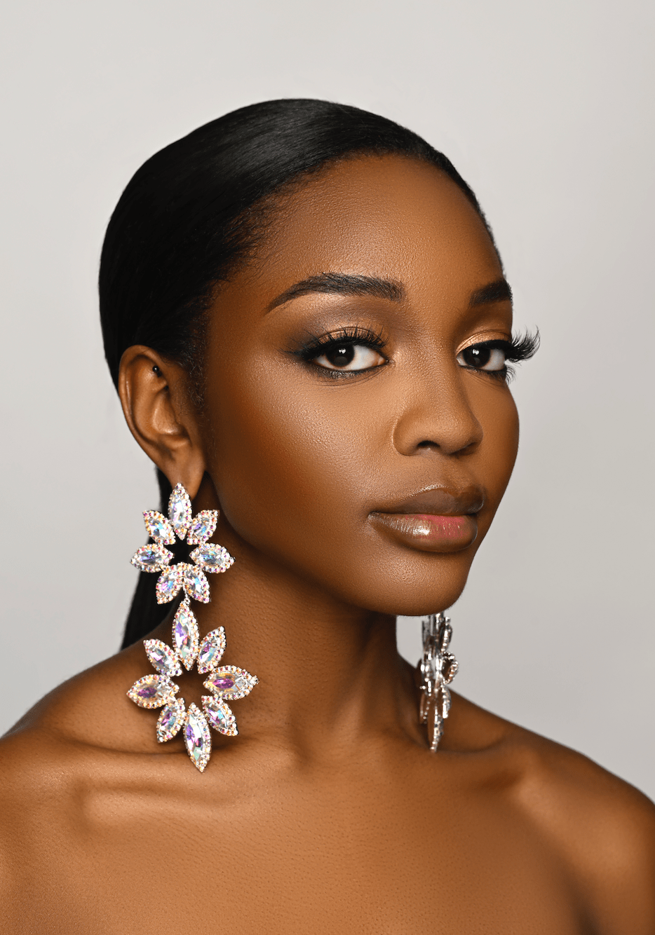 Long AB Colours Diamante Rhinestone Daisy Flower Stud Dangle Earrings - Fatisha Boutique