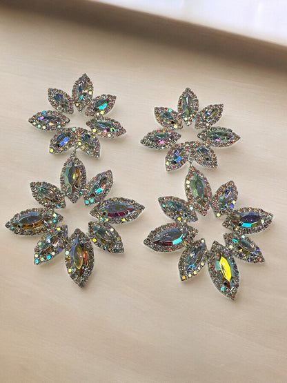 Long AB Colours Diamante Rhinestone Daisy Flower Stud Dangle Earrings - Fatisha Boutique