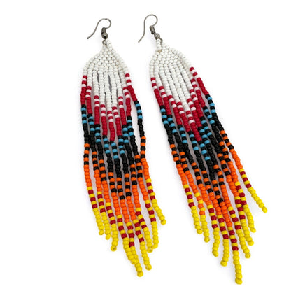 Long Authentic African Ethnic Multicolour Beaded Tassel Dangle Earrings - Fatisha Boutique
