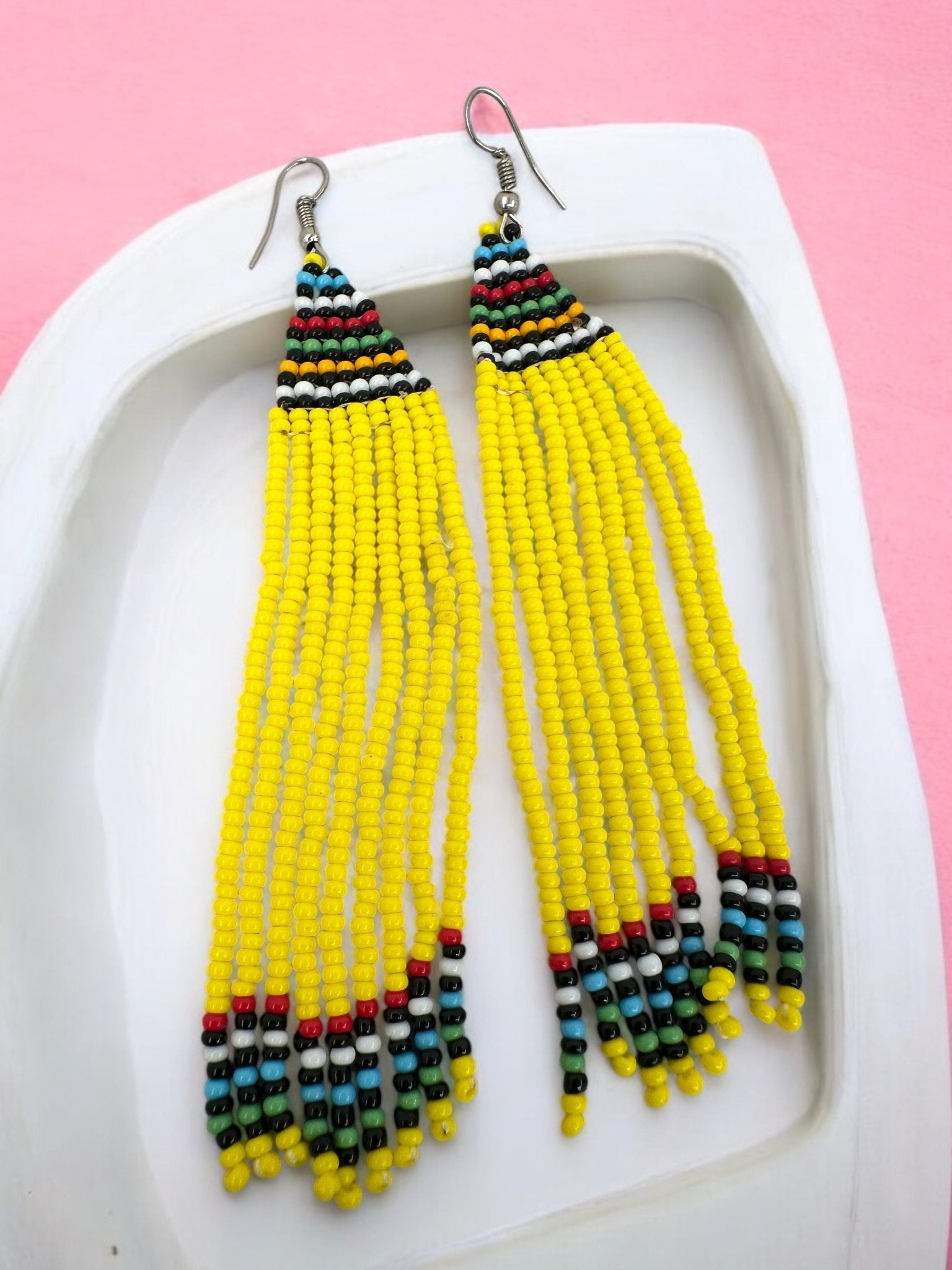Long Authentic African Maasai Zulu Beaded Dangle Earrings | Tribal Ethnic Jewellery - Fatisha Boutique