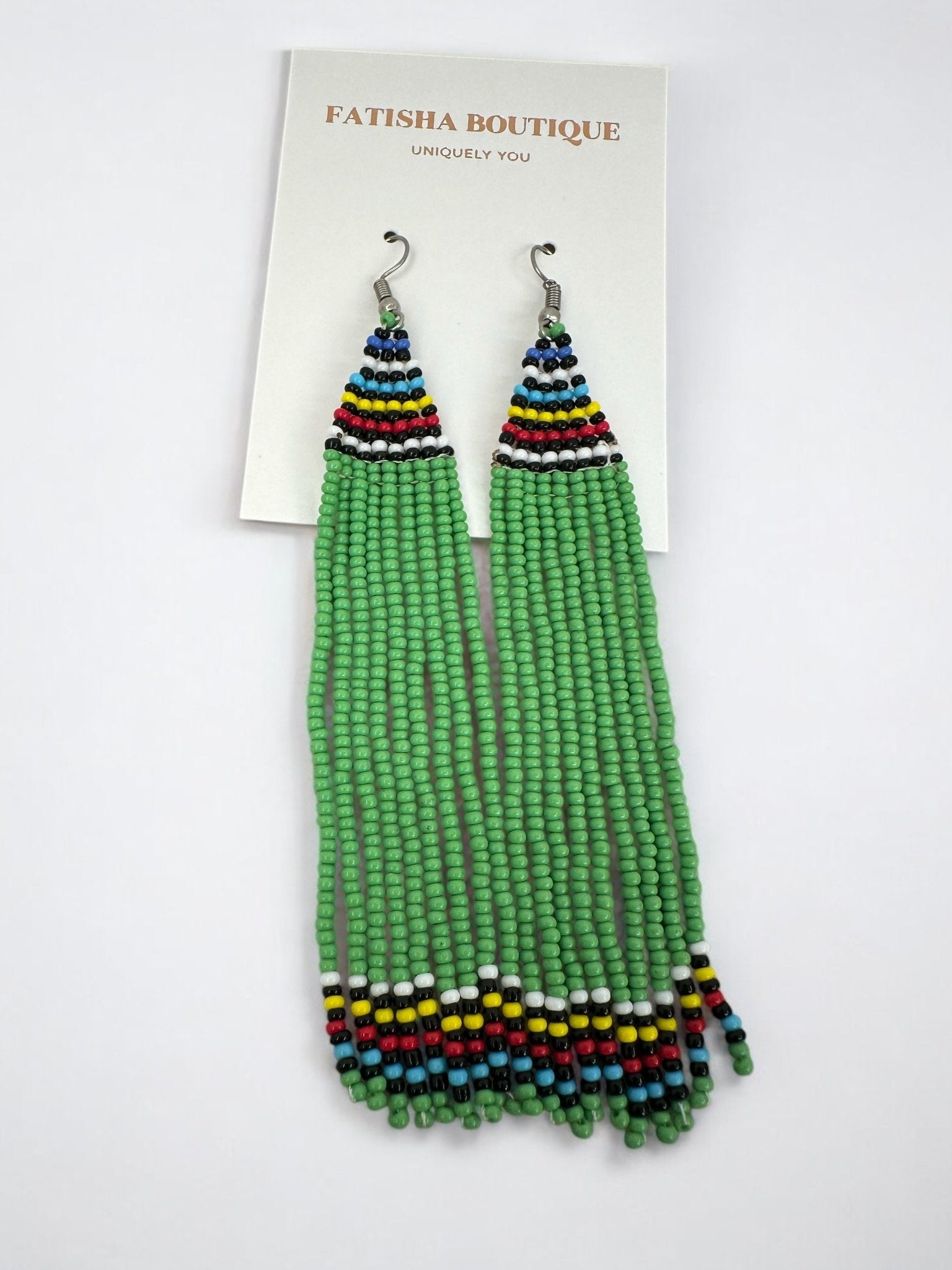 Long Authentic African Maasai Zulu Beaded Dangle Earrings | Tribal Ethnic Jewellery - Fatisha Boutique