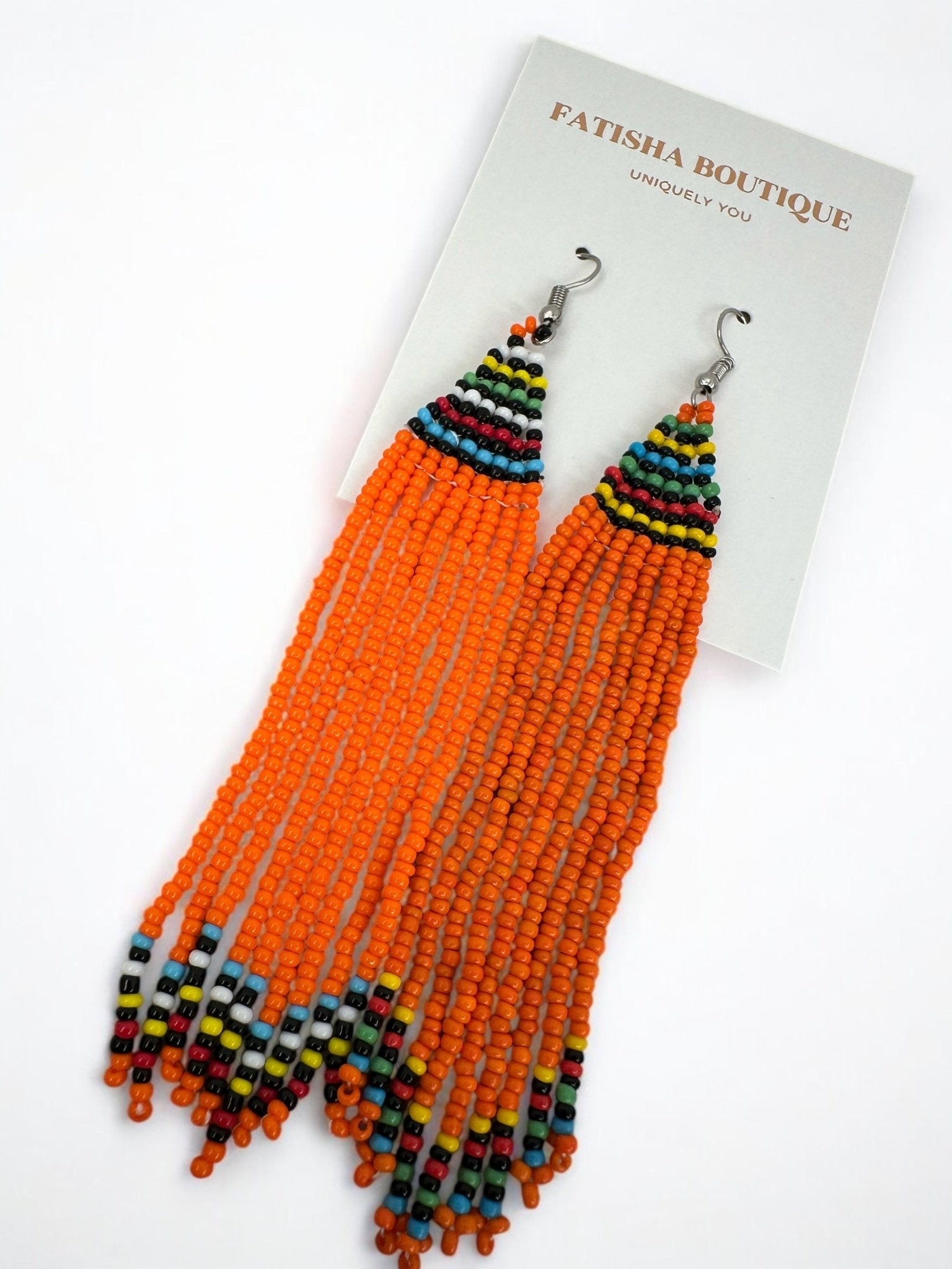 Long Authentic African Maasai Zulu Beaded Dangle Earrings | Tribal Ethnic Jewellery - Fatisha Boutique