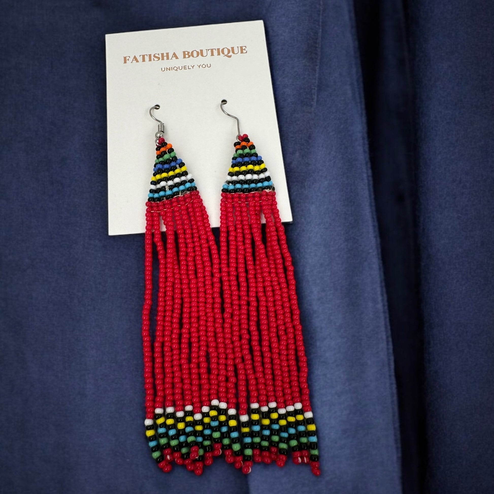 Long Authentic African Maasai Zulu Beaded Dangle Earrings | Tribal Ethnic Jewellery - Fatisha Boutique